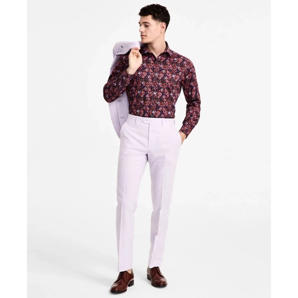 Bar III Men's Suit Dress Pants Purple Slim-Fit Linen Cotton 30Wx30L E111584 - Picture 2 of 7